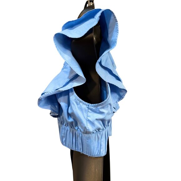 Abercrombie & Fitch Top Small Blue Ruffle V-Neck Cropped Romantic Boho - Picture 2 of 8